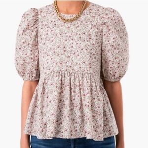 Tuckernuck Hyacinth House Lyla Peplum Floral Print Tiered Peasant Blouse, Size L